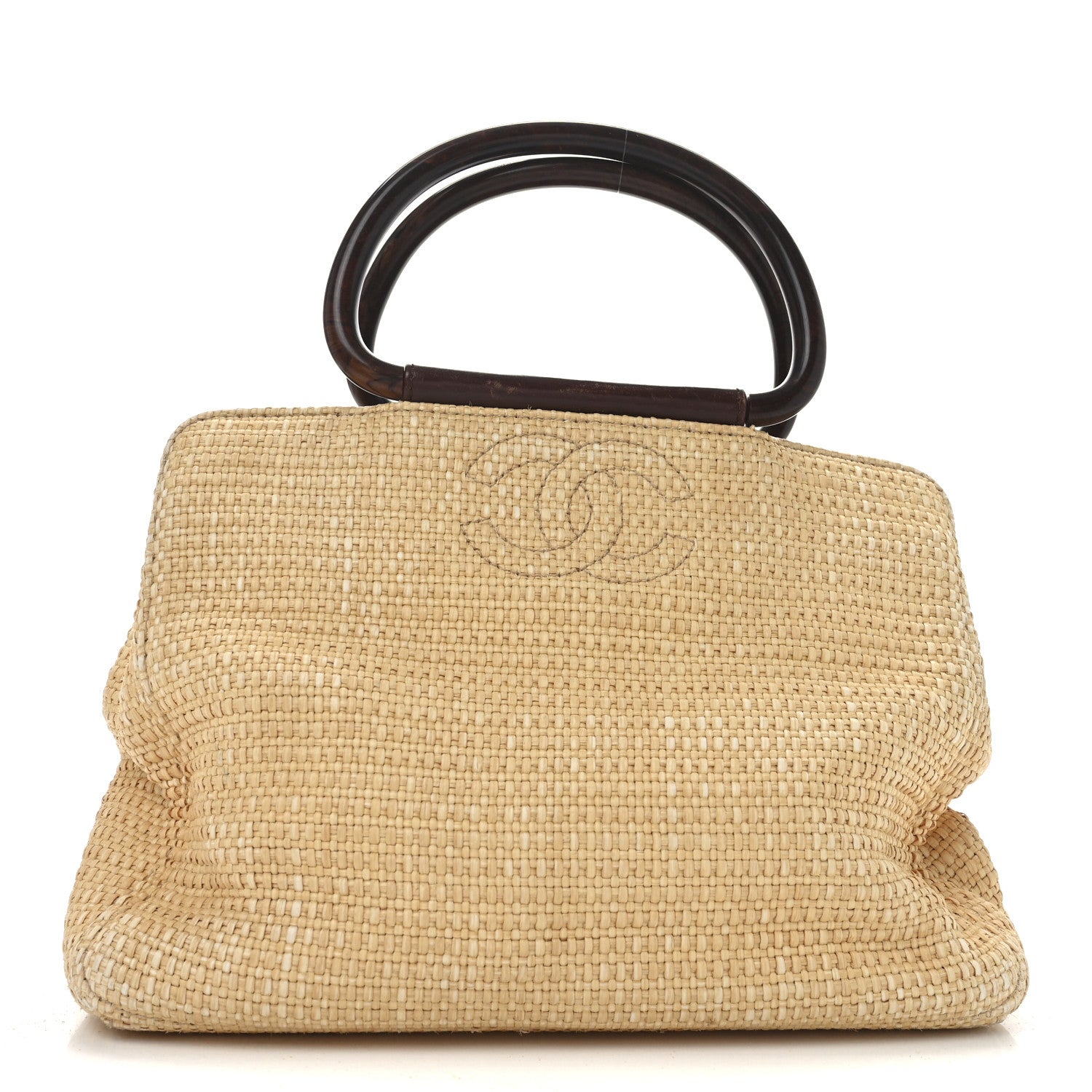 Chanel Woven Straw Raffia Wooden Handle Bag 1 of 10