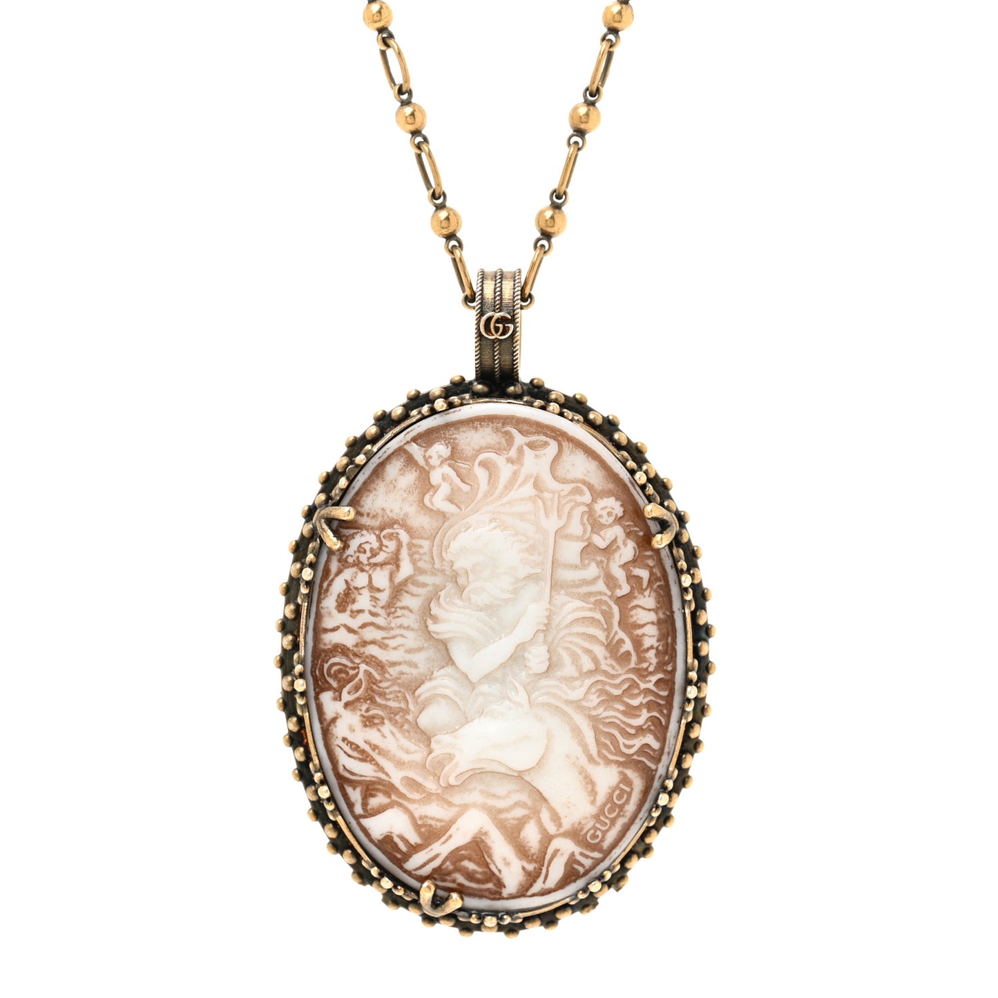 Metal Cameo Pendant Necklace Aged Gold