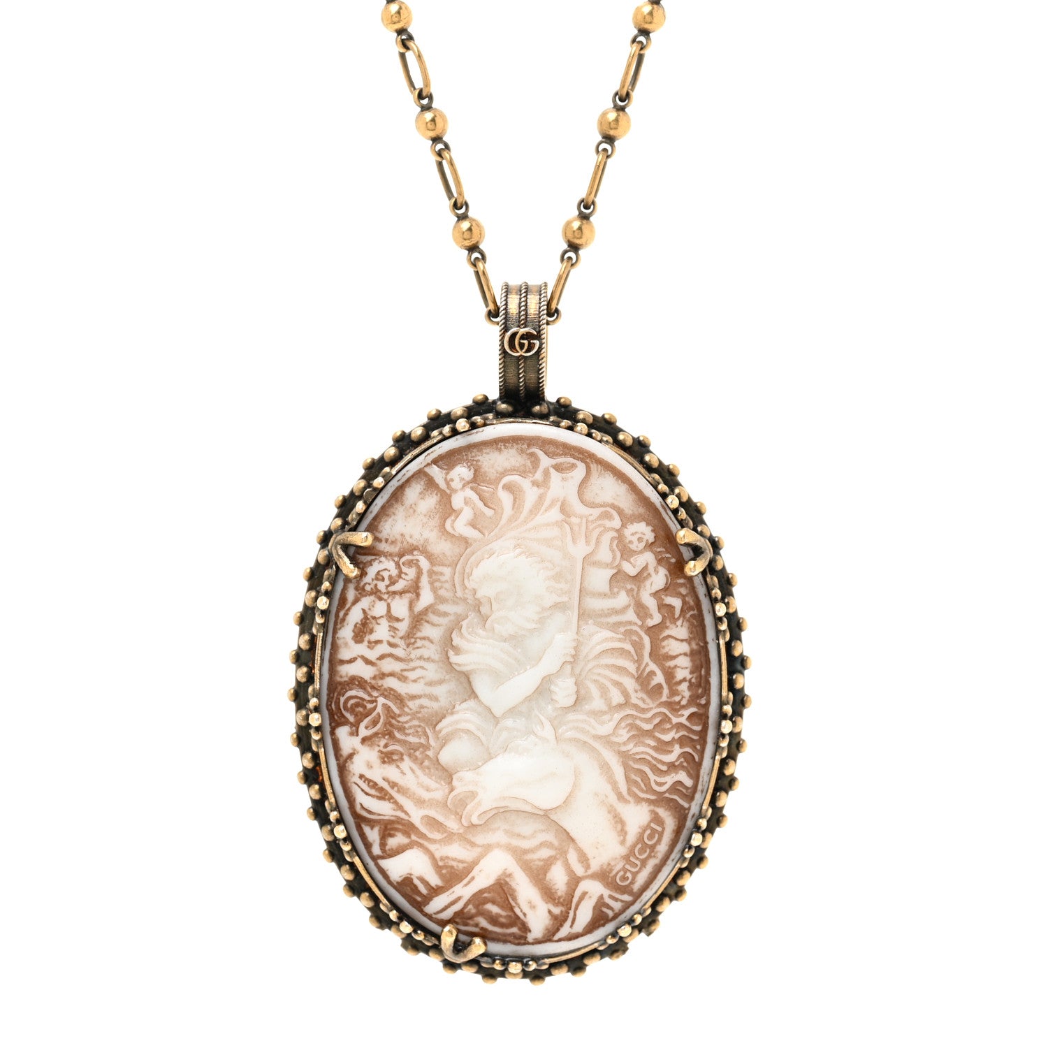 Gucci Metal Cameo Pendant Necklace Aged Gold 4 of 7