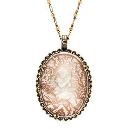 Gucci Metal Cameo Pendant Necklace Aged Gold 4 of 7
