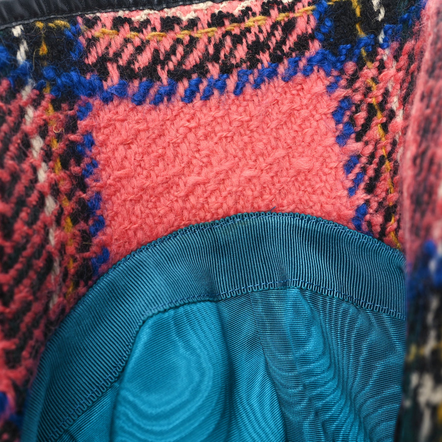 Wool Tweed Wide Brim Hat L Blue Pink Black