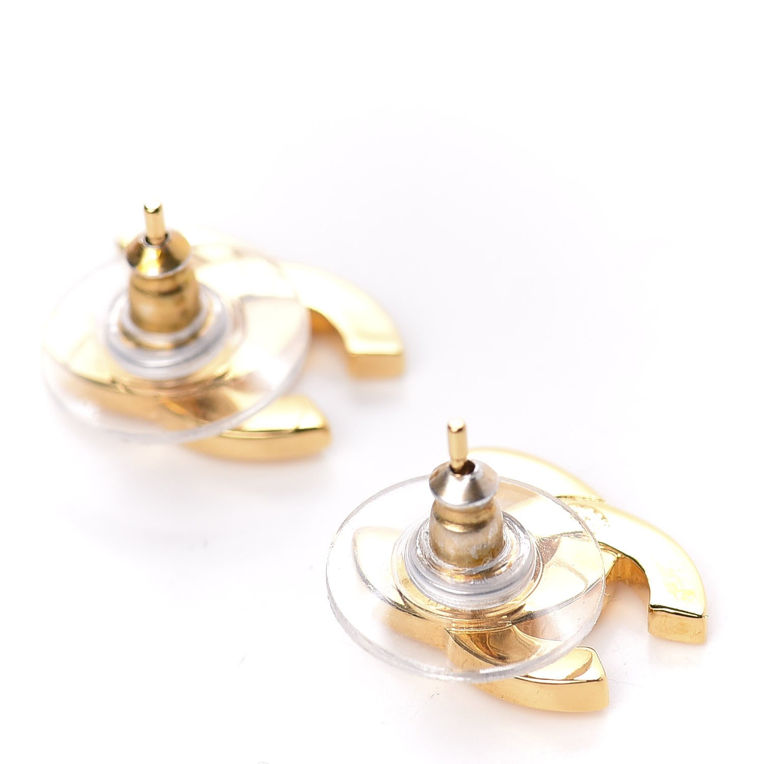 Chanel Metal CC Paris Button Stud Earrings Gold 3 of 5