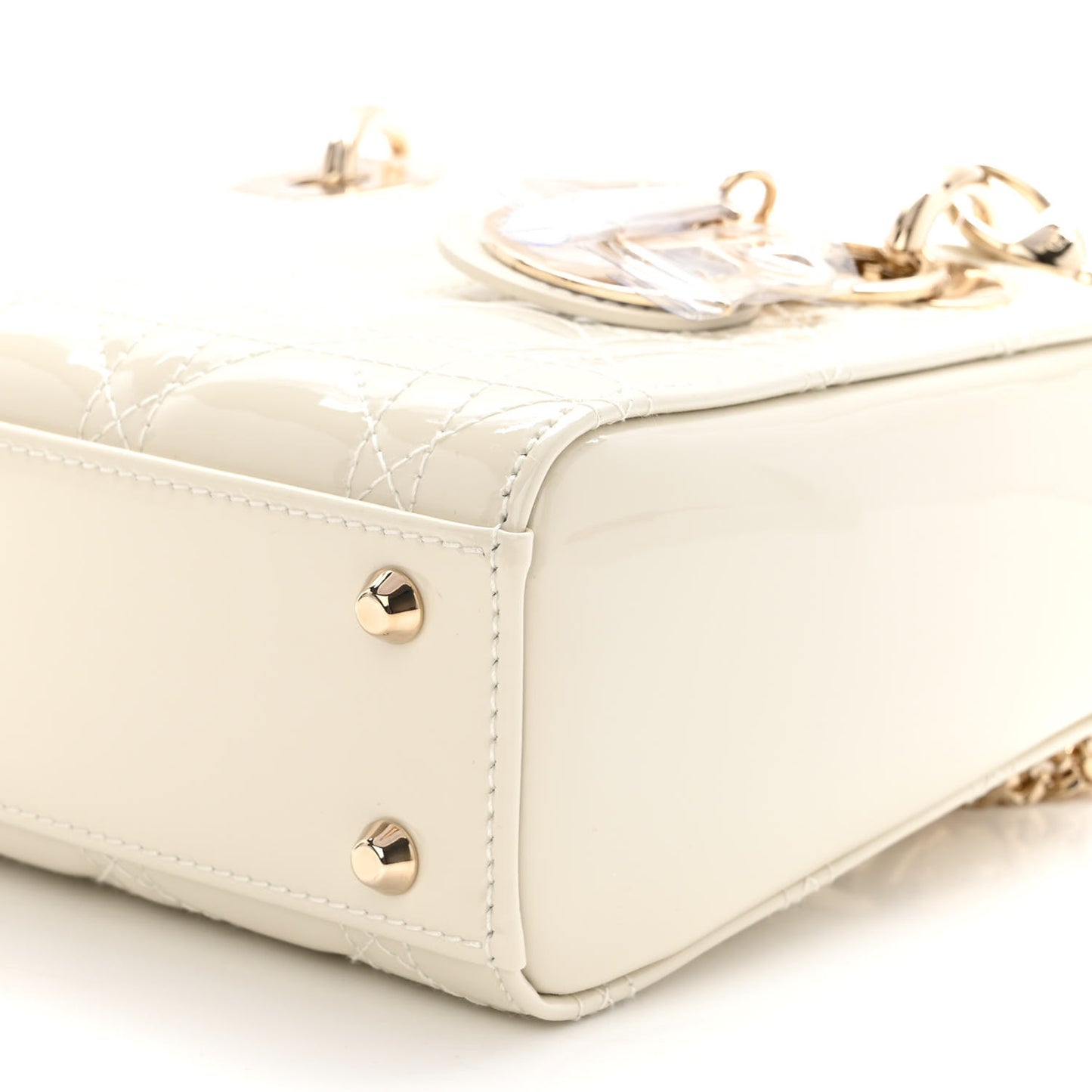 Patent Cannage Mini Lady Dior Ivory