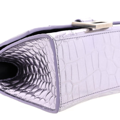 Balenciaga Metallic Calfskin Crocodile Embossed Hourglass Top Handle Bag XS Lilac 9 of 15