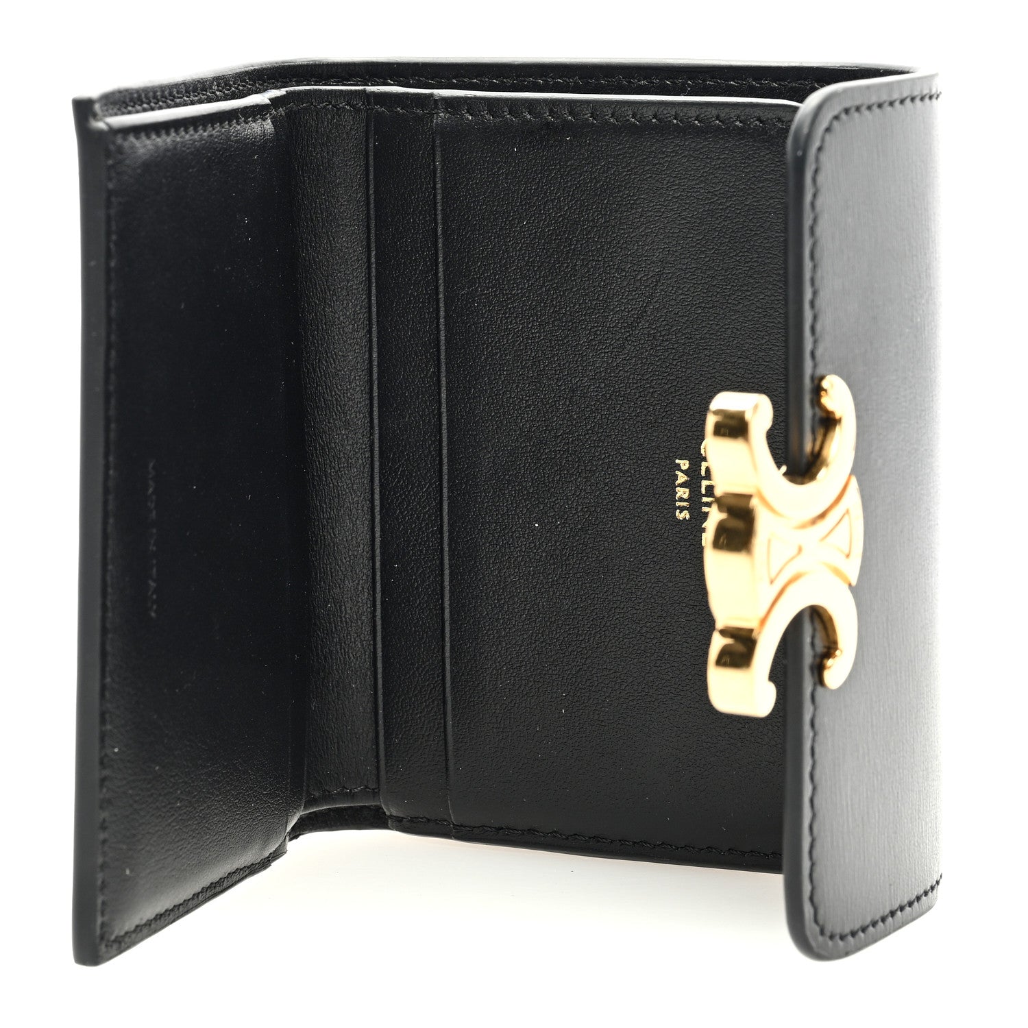 Celine Calfskin Compact Triomphe Wallet With Coin Purse Black 5 of 6