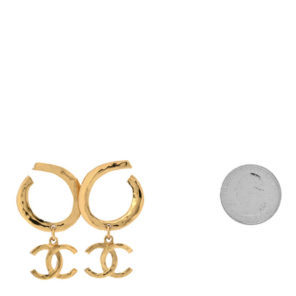 Chanel Metal Textured Hoop Drop CC Earrings Gold 2 of 5