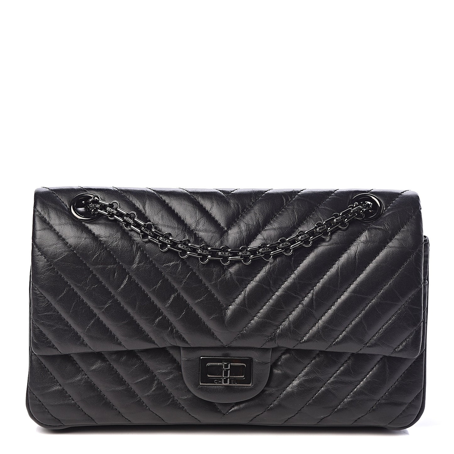 Aged Calfskin Chevron Quilted 2.55 Reissue 225 Flap So Black