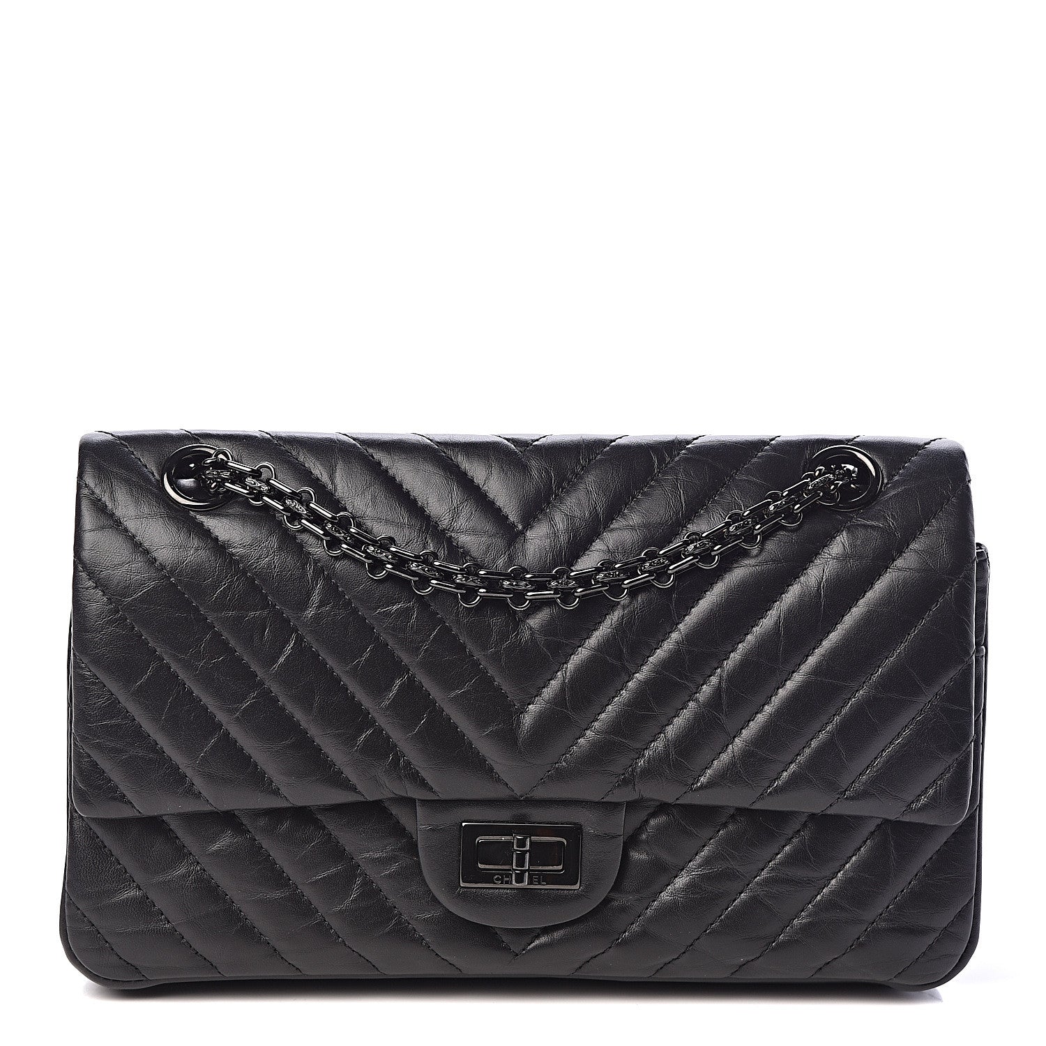 Chanel Aged Calfskin Chevron Quilted 2.55 Reissue 225 Flap So Black 1 of 11
