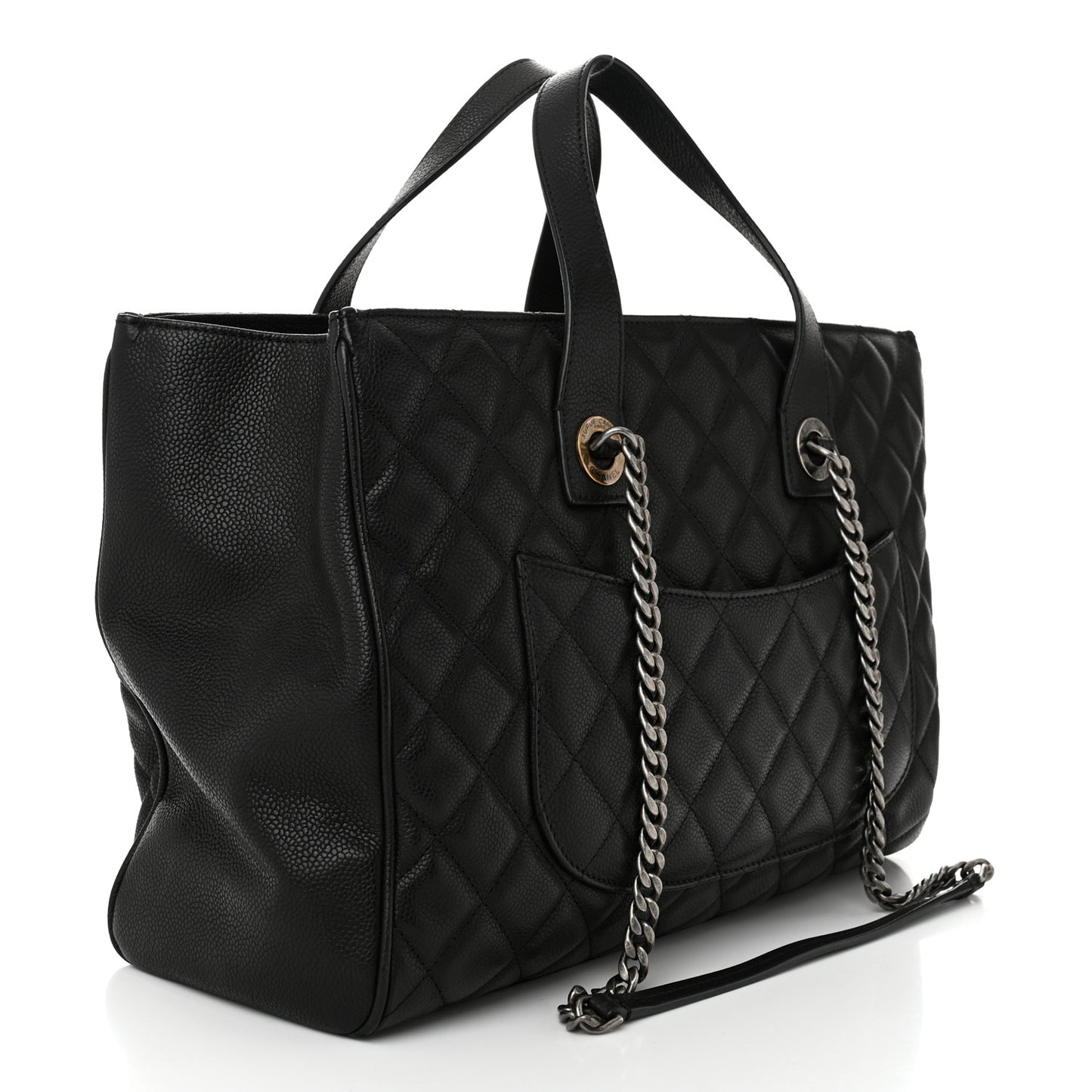 Caviar Quilted Large Casual Pocket Tote Black