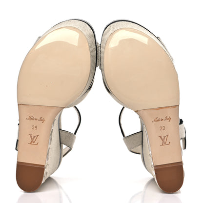 Louis Vuitton Calfskin Canvas Wedge Sandals 38 Beige Black 6 of 8