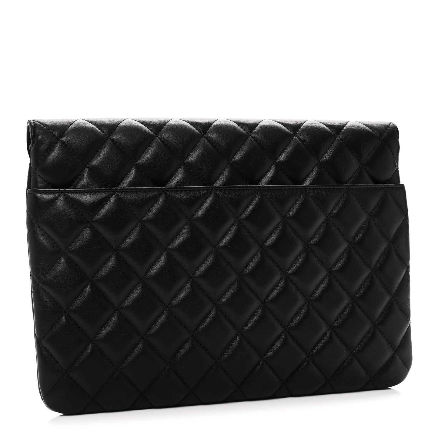 Calfskin Quilted Front Logo Enchained Clutch Black