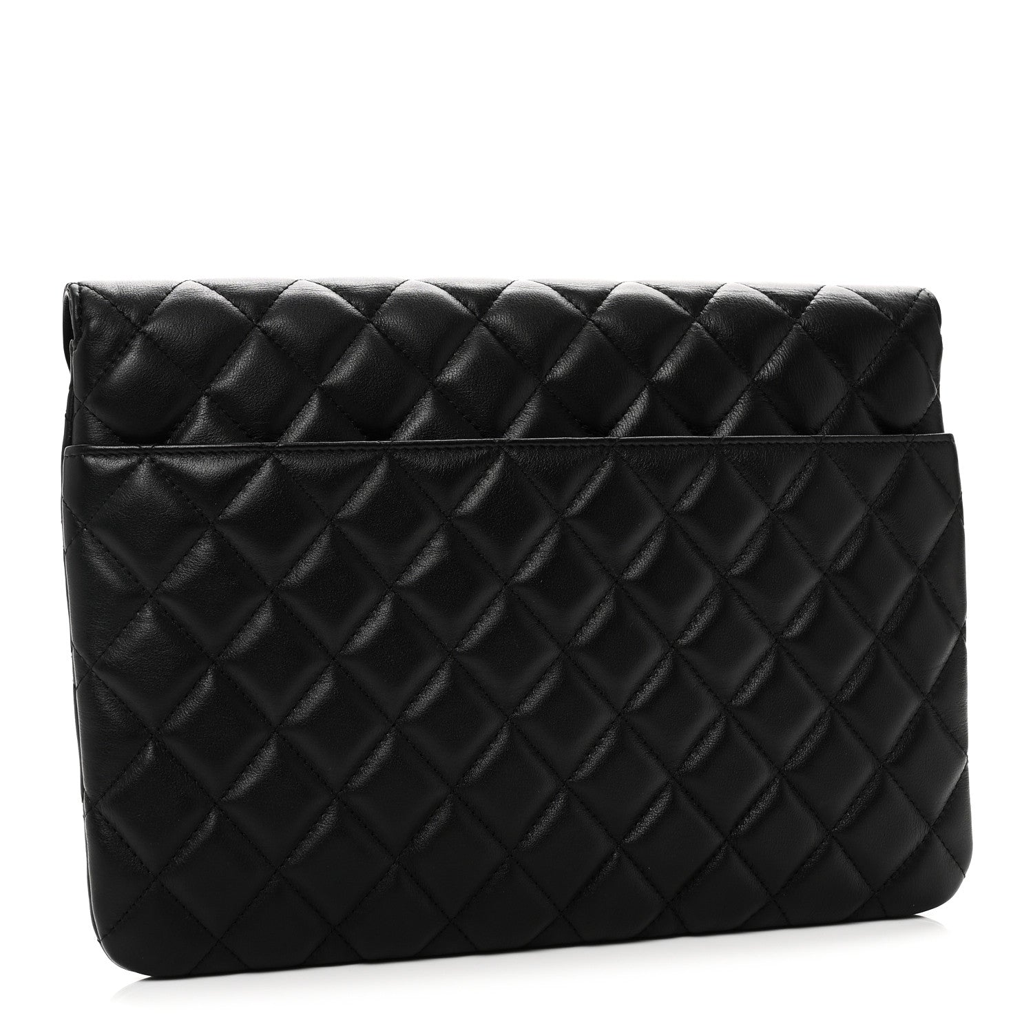 Chanel Calfskin Quilted Front Logo Enchained Clutch Black 3 of 11