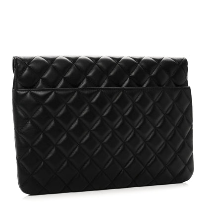 Chanel Calfskin Quilted Front Logo Enchained Clutch Black 3 of 11