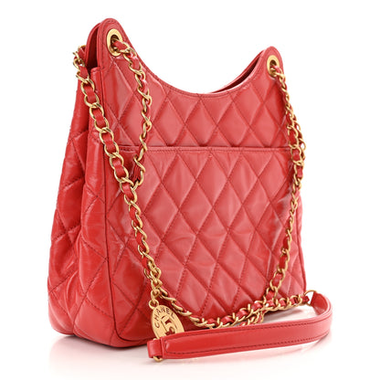Chanel Shiny Crumpled Calfskin Quilted Wavy CC Hobo Red 3 of 10