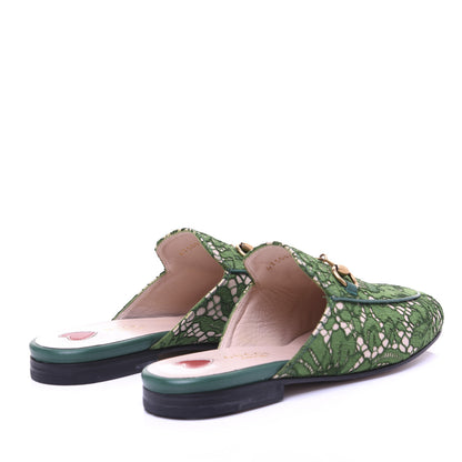 Gucci Lace Malaga Kid Womens Princetown Slippers 35 Green Grass Skin Rose 3 of 17