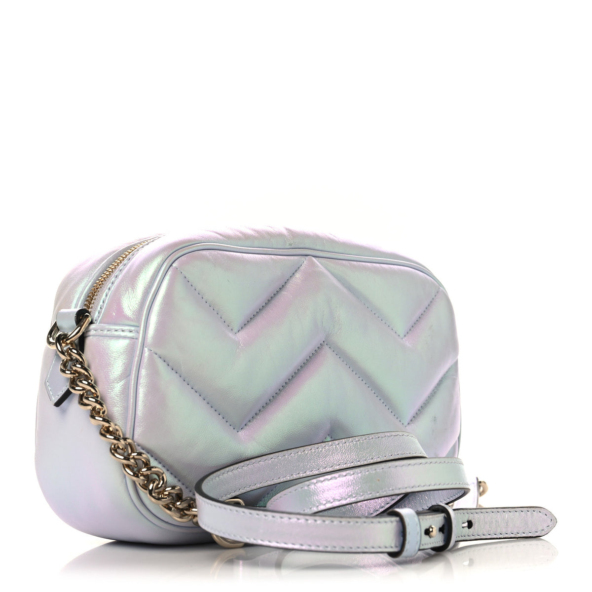 Iridescent Nappa Chevron Matelasse Small GG Marmont Chain Shoulder Bag Iridescent Snow Light Blue