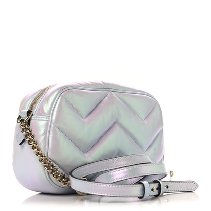 Gucci Iridescent Nappa Chevron Matelasse Small GG Marmont Chain Shoulder Bag Iridescent Snow Light Blue 3 of 11