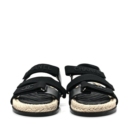 Chanel Stretch Fabric Lambskin CC Flat Sandals 37 Black 2 of 8