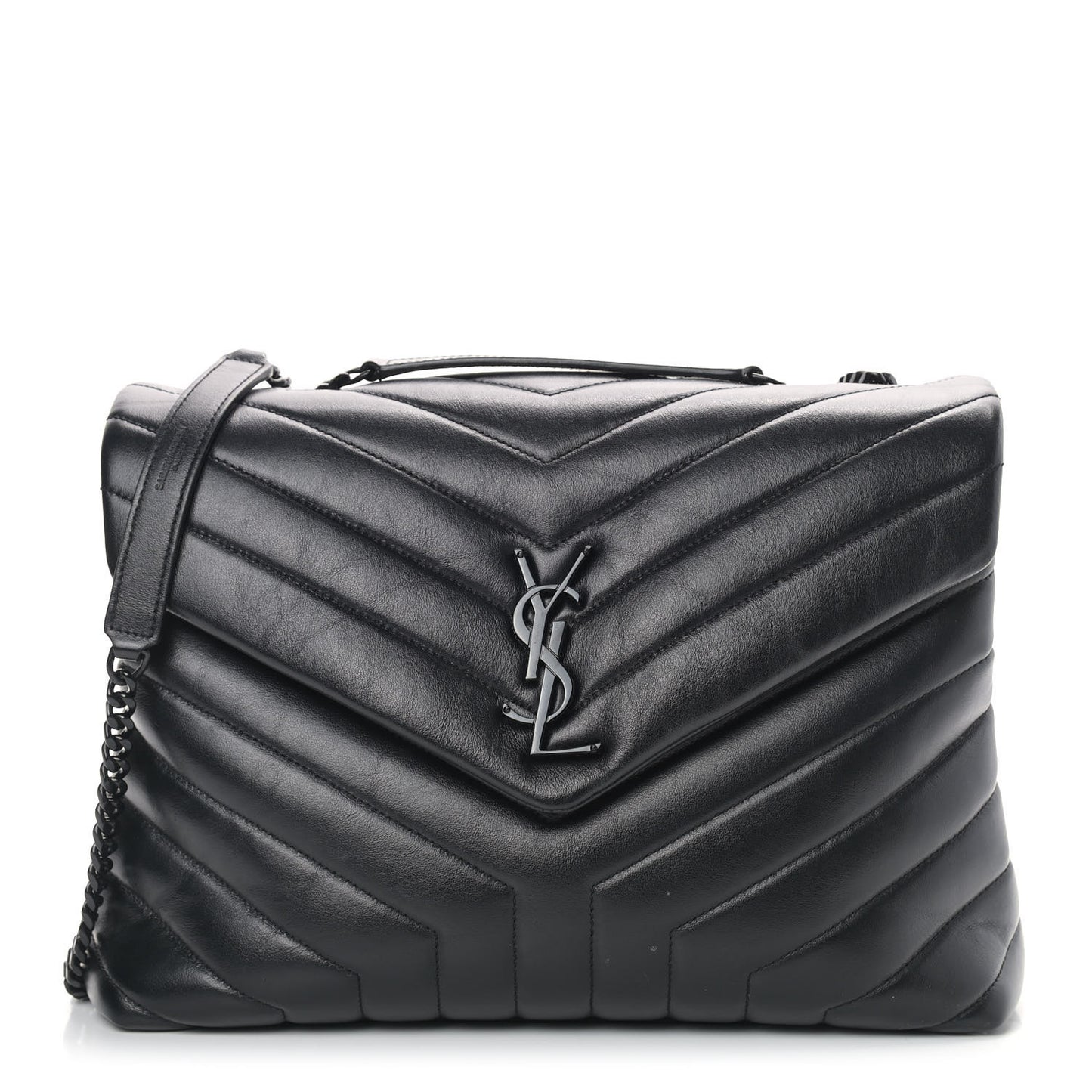 Calfskin Y Quilted Monogram Medium Loulou Chain Satchel Black