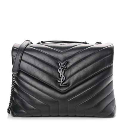 Saint Laurent Calfskin Y Quilted Monogram Medium Loulou Chain Satchel Black 1 of 12