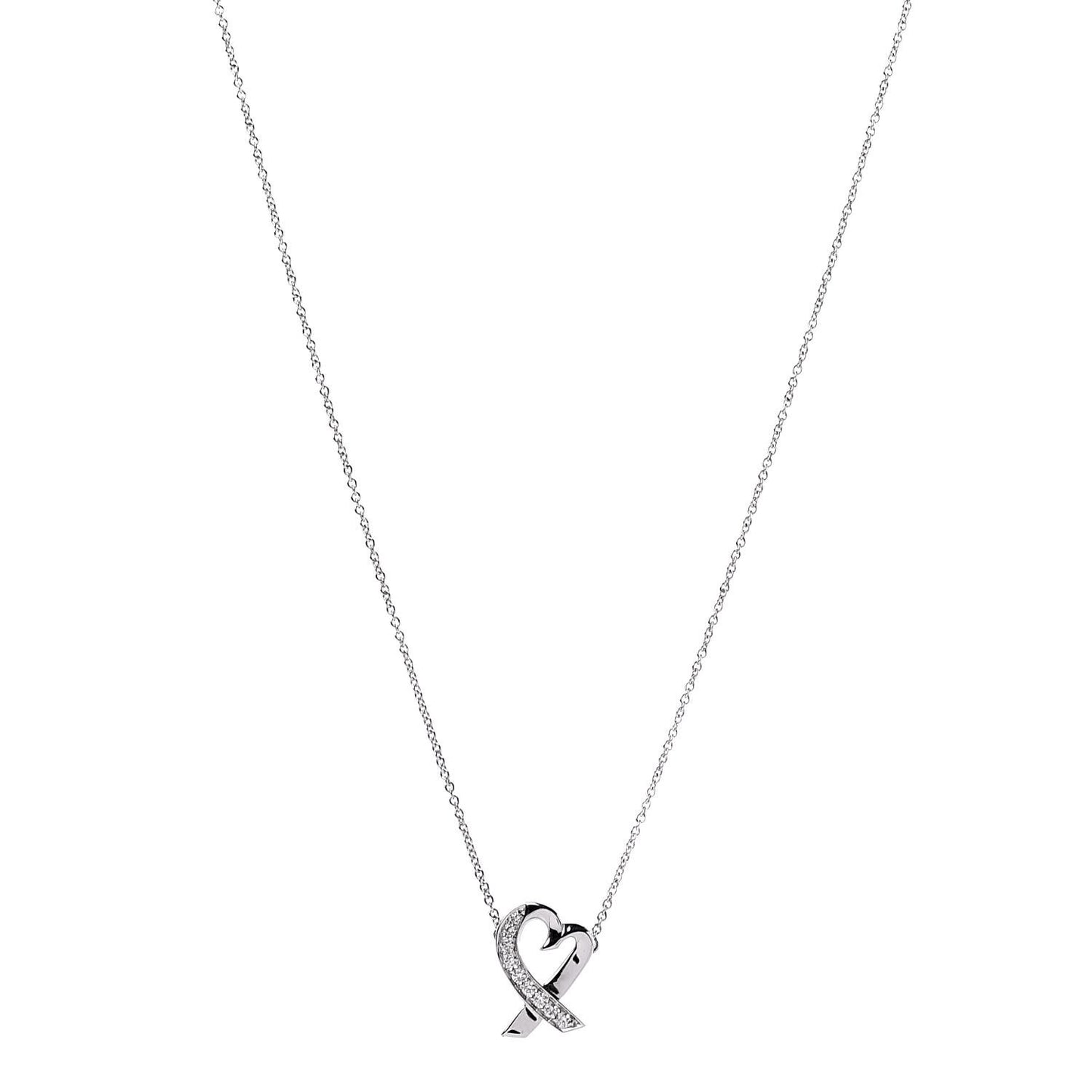 18K White Gold Diamond Small Paloma Picasso Loving Heart Necklace
