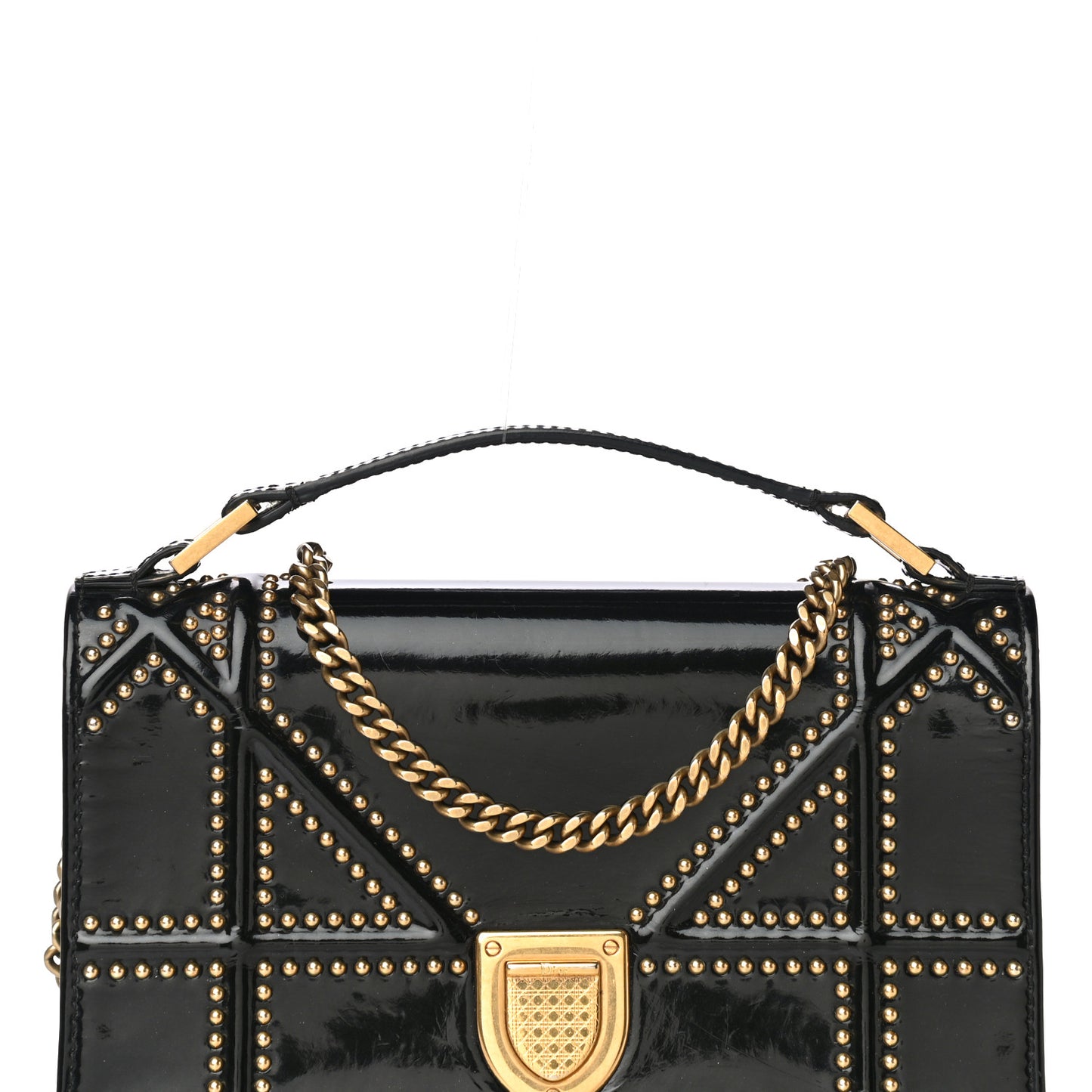 Patent Studded Diorama Flap Bag Black