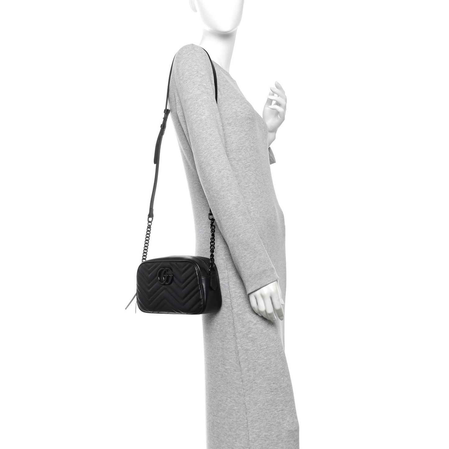 Calfskin Matelasse Monochrome Small GG Marmont Chain Shoulder Bag Black