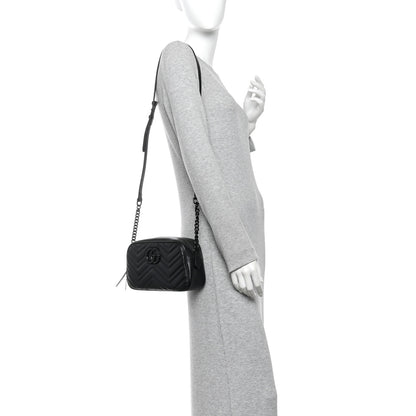 Gucci Calfskin Matelasse Monochrome Small GG Marmont Chain Shoulder Bag Black 2 of 10
