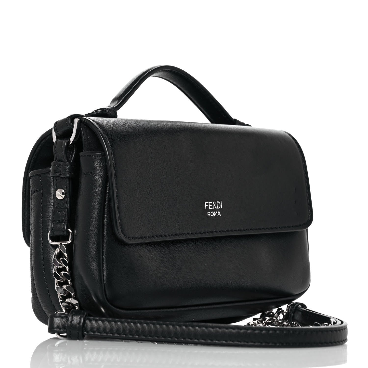 Fendi Shiny Nappa Trapuntata Micro Double Baguette Black 3 of 10
