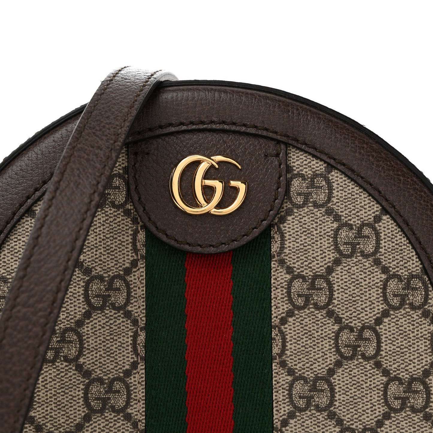 GG Supreme Monogram Web Mini Ophidia Round Shoulder Bag Brown