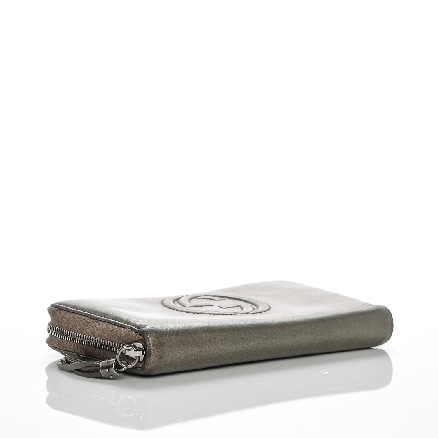 Gucci Metallic Pebbled Calfskin Soho Zip Around Wallet Sasso 4 of 12