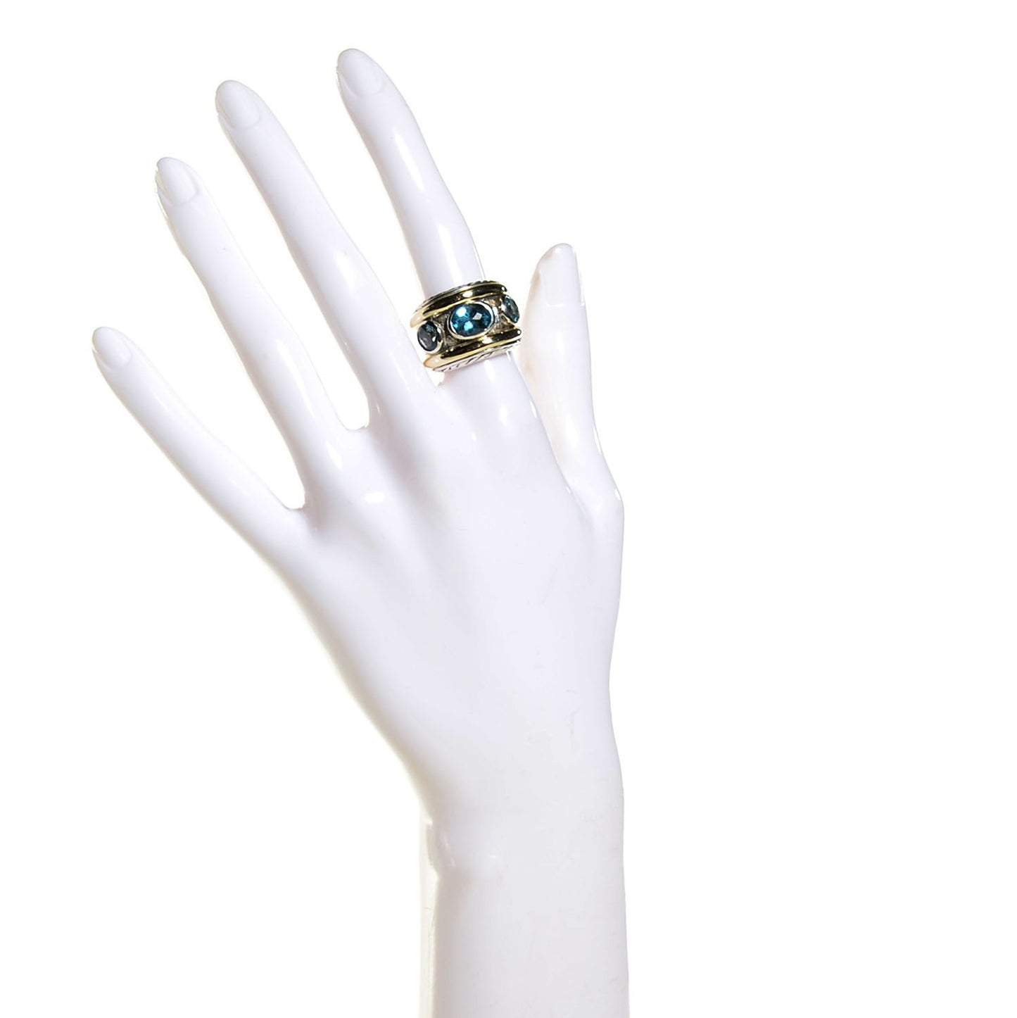 Sterling Silver 14K Yellow Gold Blue Topaz Renaissance Ring 5.5