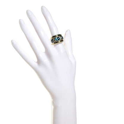 David Yurman Sterling Silver 14K Yellow Gold Blue Topaz Renaissance Ring 5.5 2 of 5