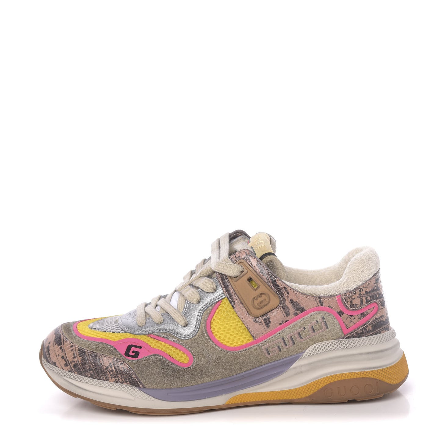 Suede Calfskin Tejus Printed Womens Ultrapace Sneakers 37.5 Pink Silver Oatmeal Yolk