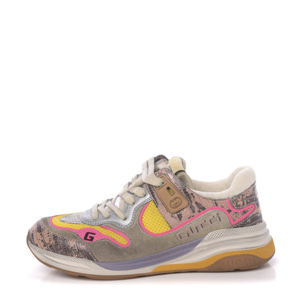 Gucci Suede Calfskin Tejus Printed Womens Ultrapace Sneakers 37.5 Pink Silver Oatmeal Yolk 1 of 10