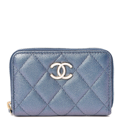 Chanel Iridescent Caviar Quilted Zip Coin Purse Blue 1 of 8