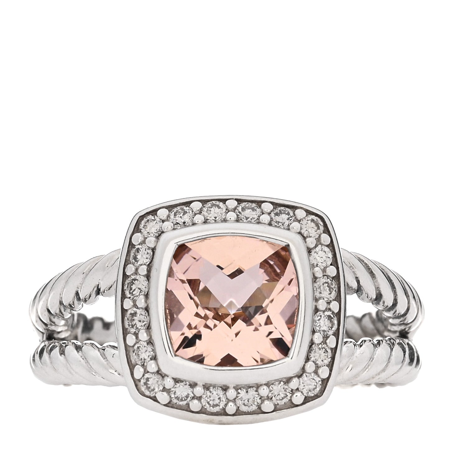 Sterling Silver Diamond Morganite 7mm Petite Albion Ring 50 5.5