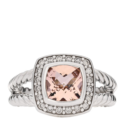 David Yurman Sterling Silver Diamond Morganite 7mm Petite Albion Ring 50 5.5 1 of 4