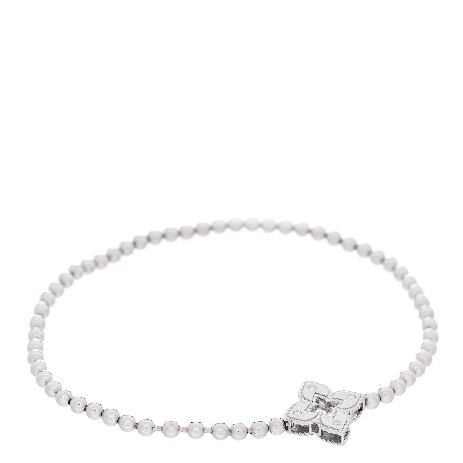 Roberto Coin 18K White Gold Diamond Small Venetian Princess Flower Stretch Bracelet 1 of 4