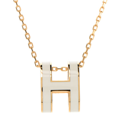 Hermes Lacquered Gold Pop H Pendant Necklace White 3 of 4