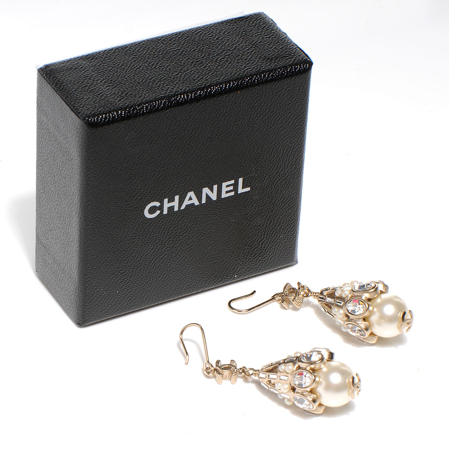 Chanel Crystal Faux Pearl Dangle Earrings 5 of 5