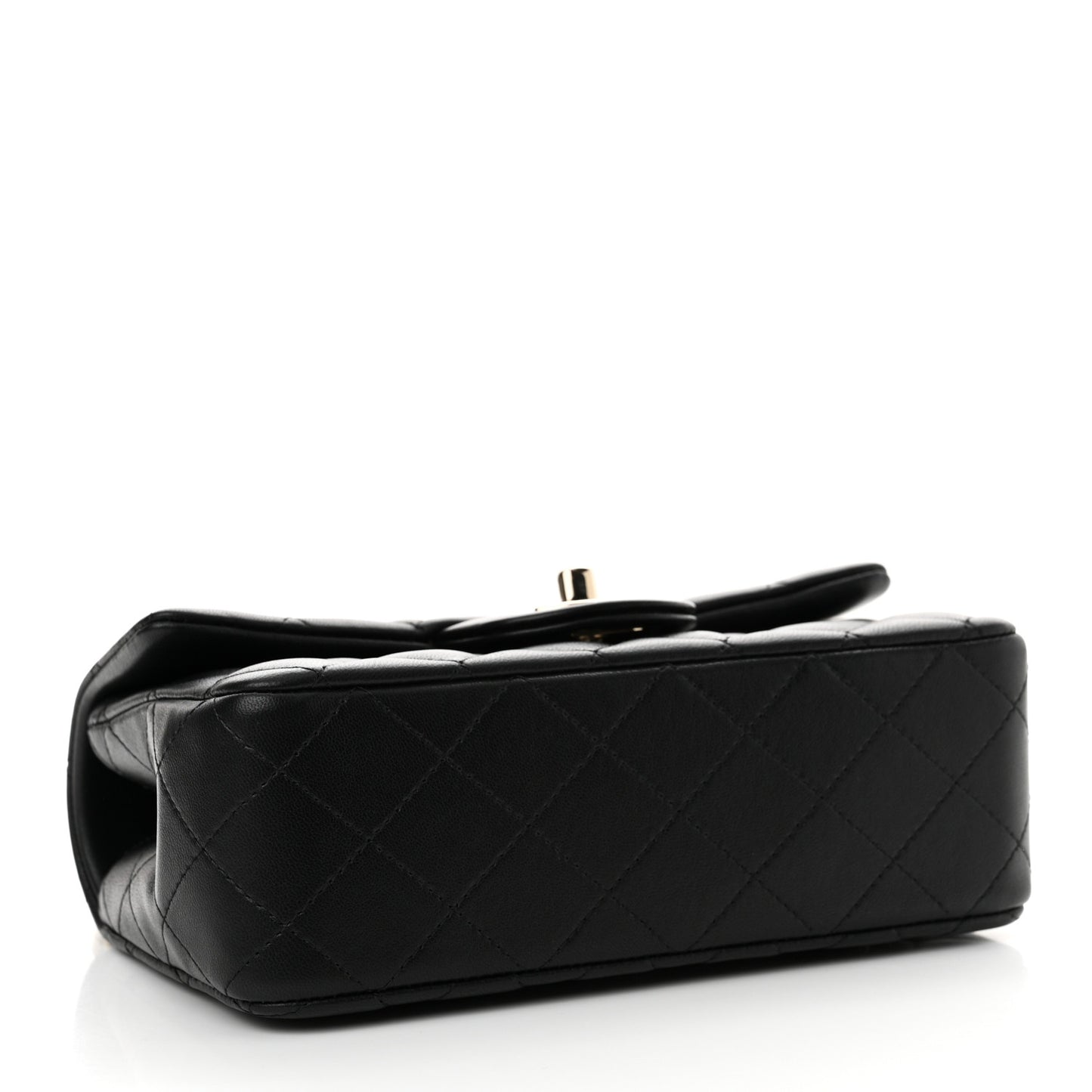 Lambskin Quilted Mini Top Handle Rectangular Flap Black