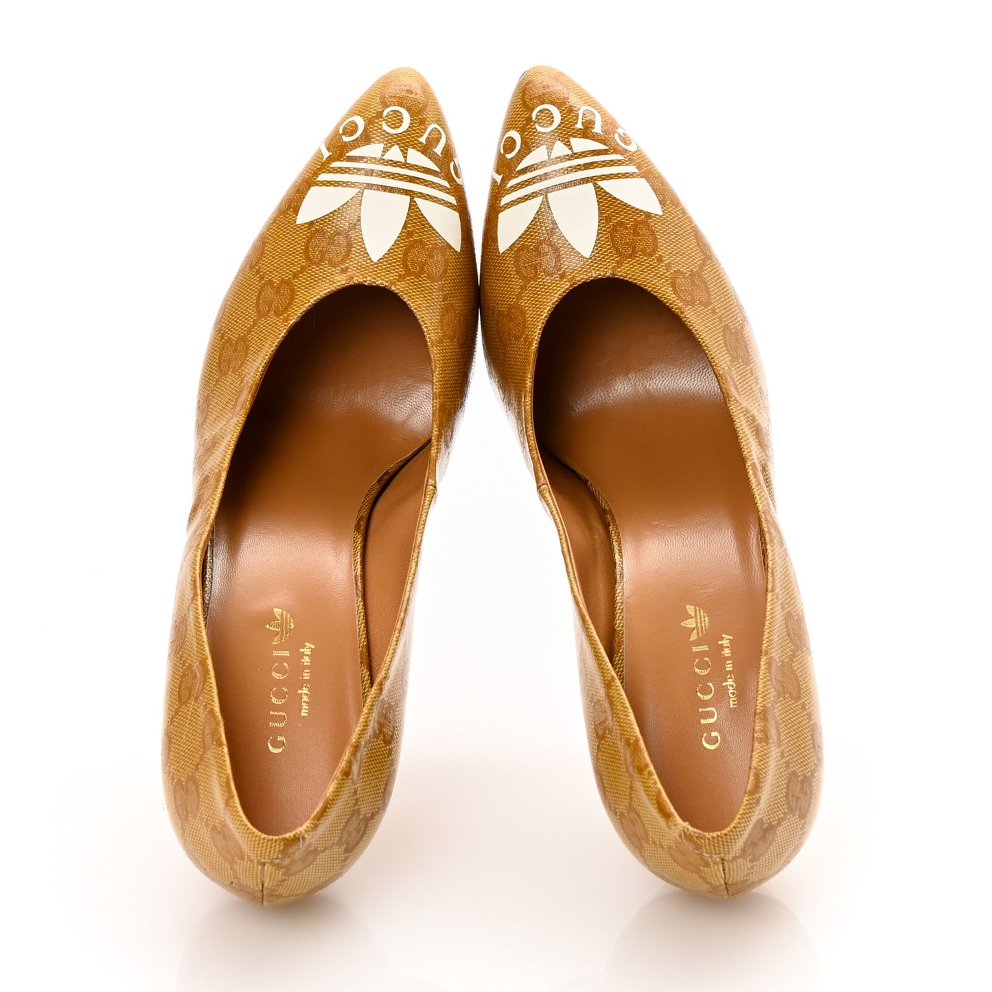 X ADIDAS Vintage GG Crystal Monogram Trefoil Pumps 38 Natural Nut