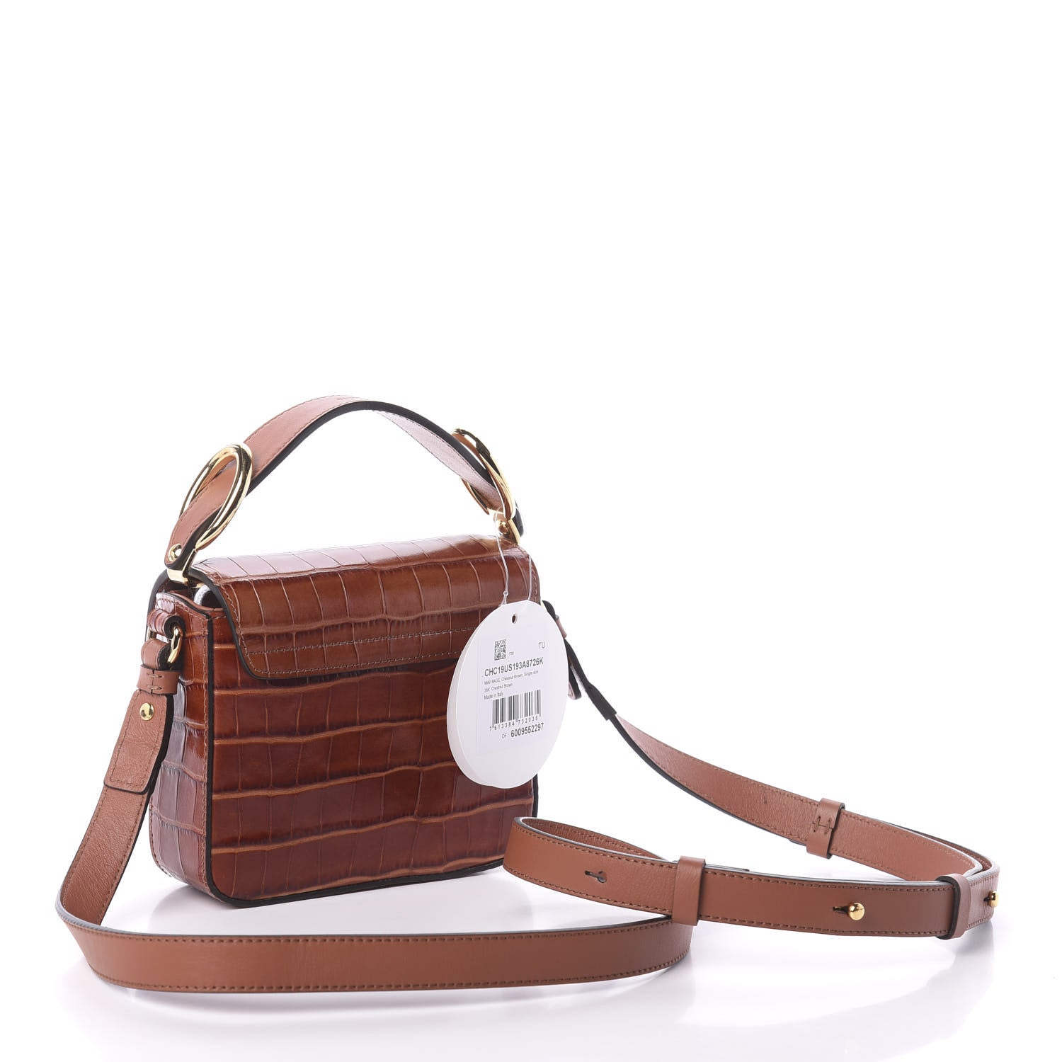 Chloe Calfskin Crocodile Embossed Mini C Double Carry Chestnut Brown 3 of 8