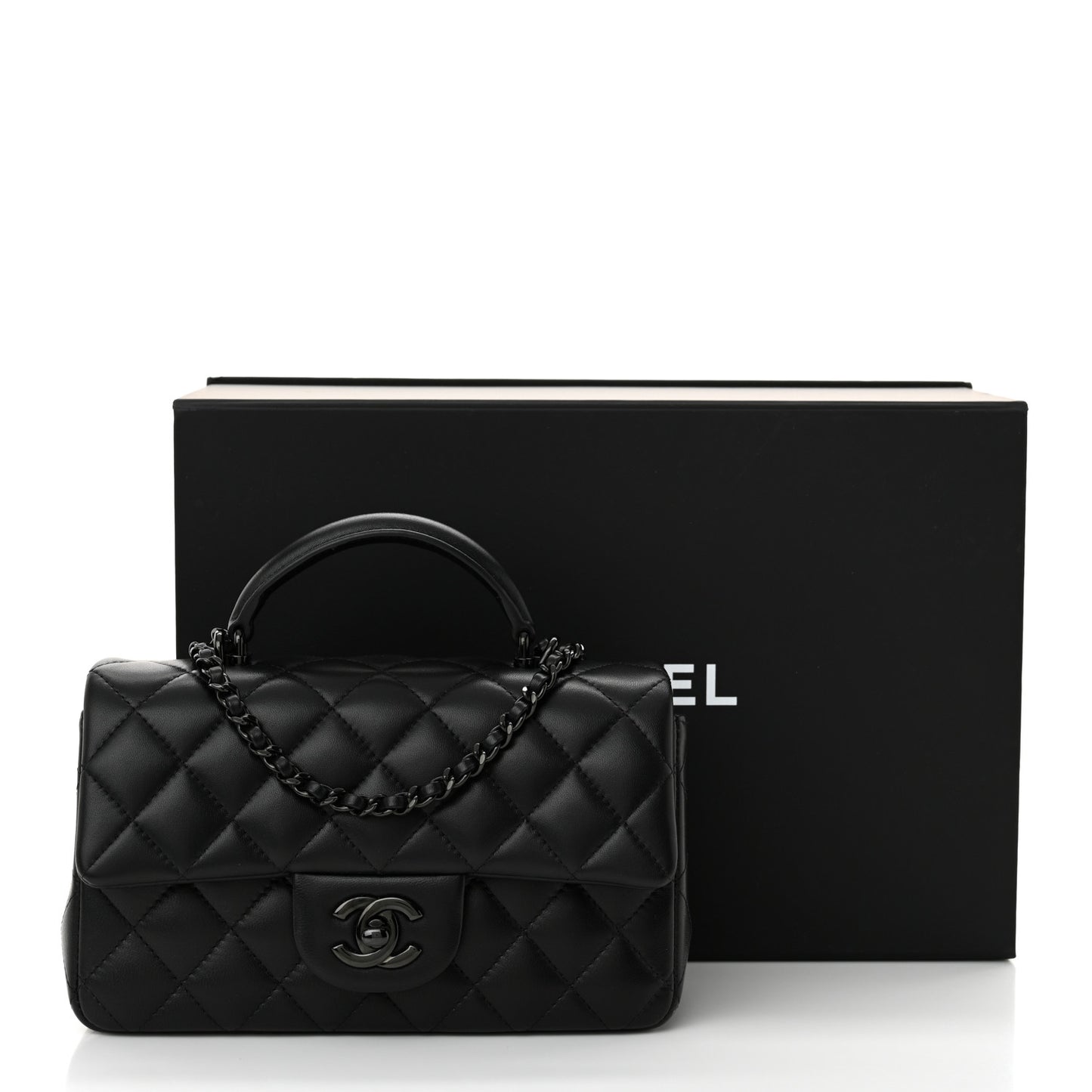 Lambskin Quilted Mini Top Handle Rectangular Flap So Black