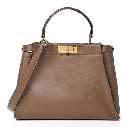 Fendi Vitello Seta Fabric Jacquard Pequin Medium Peekaboo Iconic Satchel Foresta Tobacco 3 of 9