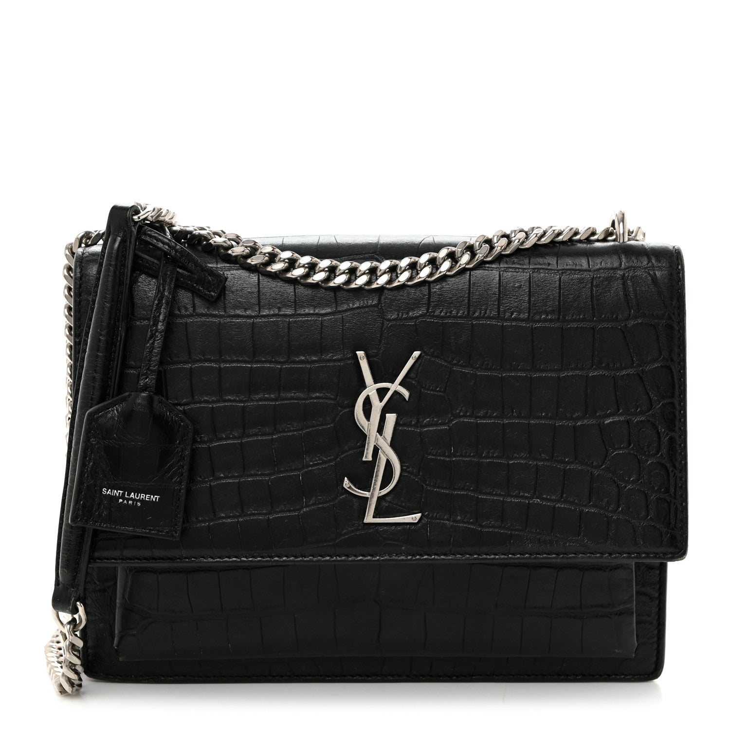 Saint Laurent Calfskin Crocodile Embossed Medium Monogram Sunset Black 1 of 14