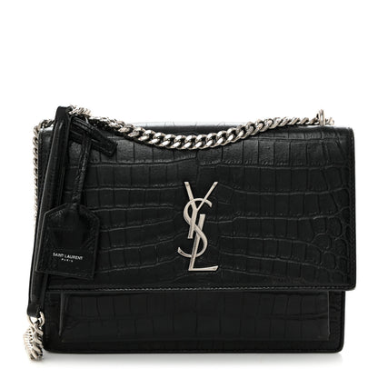 Saint Laurent Calfskin Crocodile Embossed Medium Monogram Sunset Black 1 of 14