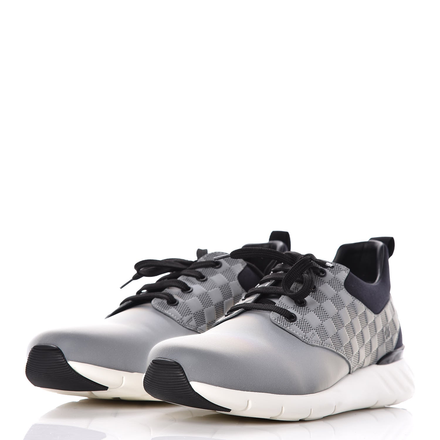Louis Vuitton Nylon Suede Damier Fastlane Low Sneakers 8.5 Grey Black 3 of 10