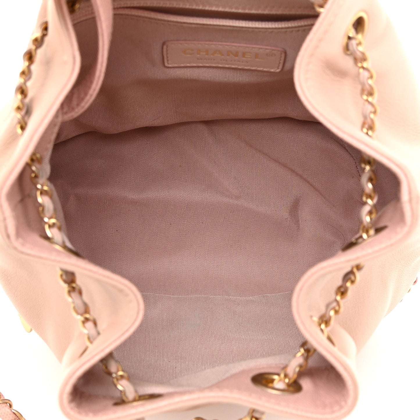 Lambskin Caviar Lovely Chains Drawstring Bag Pink